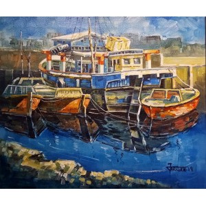 Farrukh Naseem, 12 x 14 Inch, Acrylic on Canvas, Seascape Painting,AC-FN-065